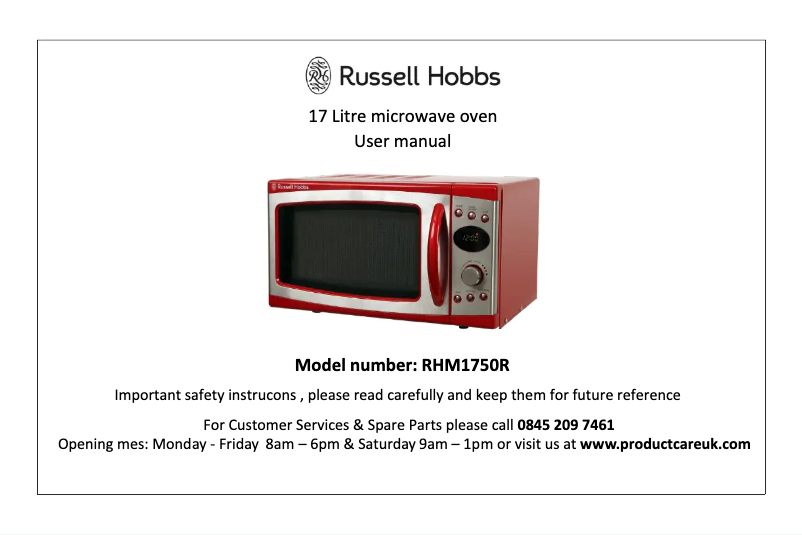 Page n°1 - Manuel utilisateur Russell Hobbs RHM1750R