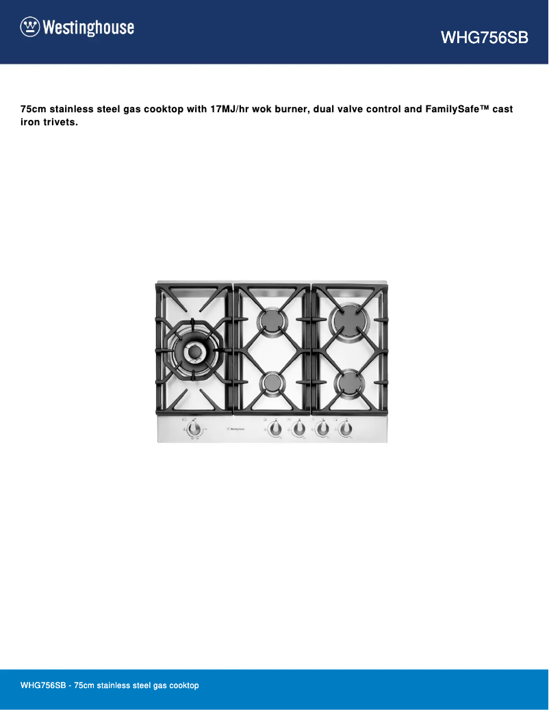 Page n°1 - Fiche technique Westinghouse WHG756SB