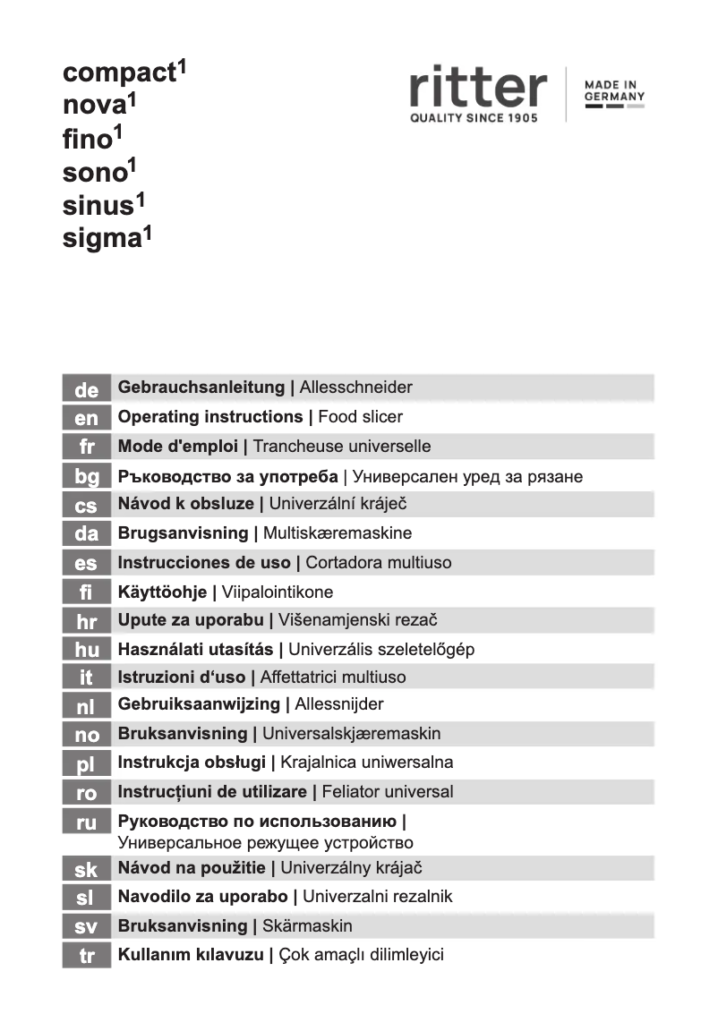 Page n°1 - Manuel utilisateur Ritter Nova 1