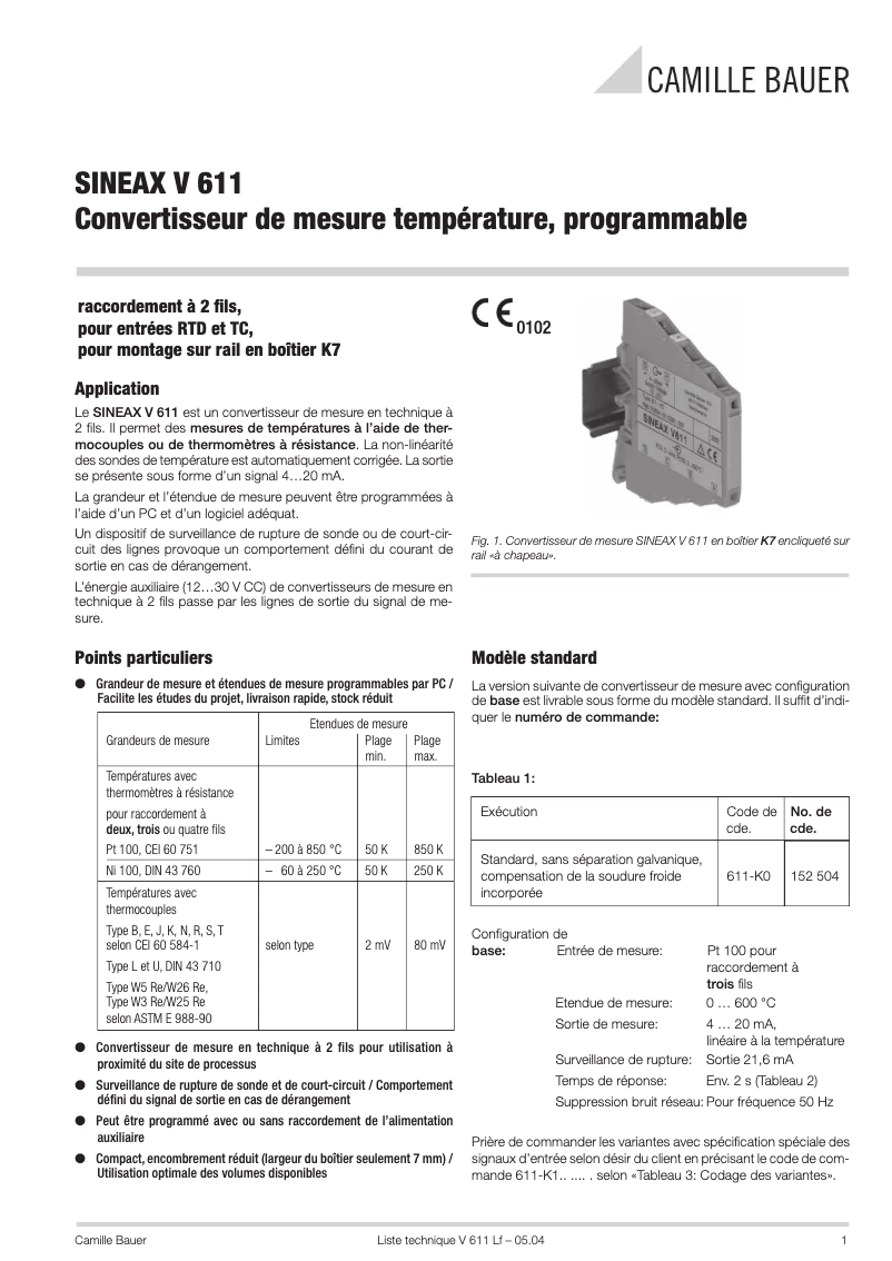 Image de la première page du manuel de l'appareil SINEAX V611