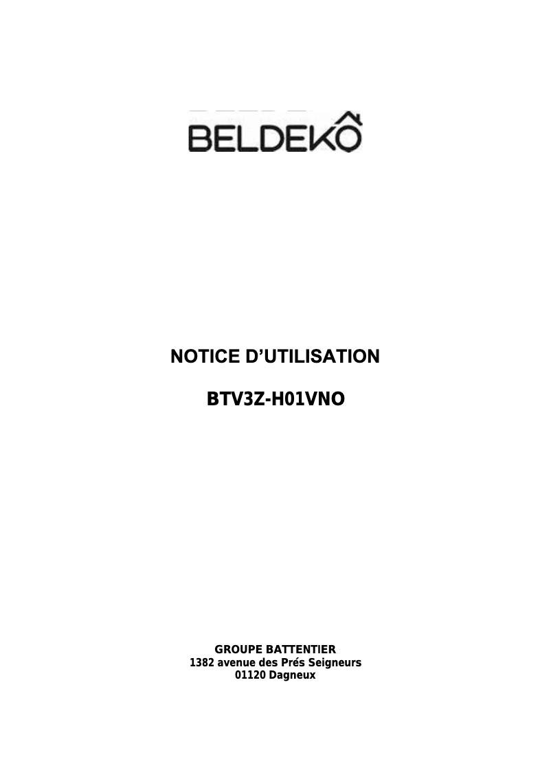 Page n°1 - Manuel utilisateur Beldeko BTV3Z-H01VNO