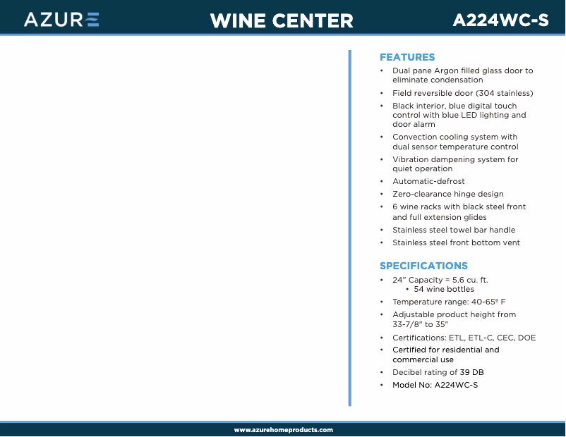 Page 1 de la notice Brochure Azure A224WC-S