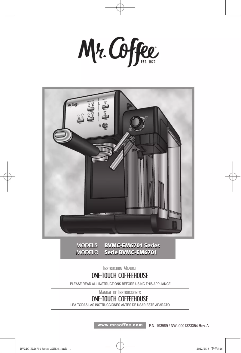 Page n°1 - Manuel utilisateur Mr. Coffee One-Touch CoffeeHouse