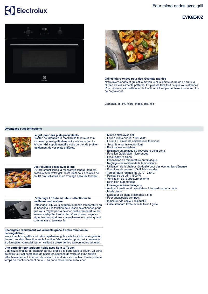 Page n°1 - Fiche technique Electrolux EVK6E40Z