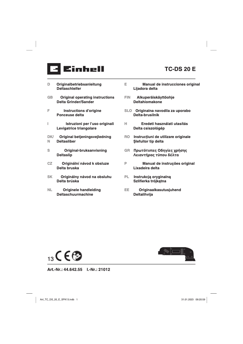 Page n°1 - Manuel utilisateur Einhell TC-DS 20 E