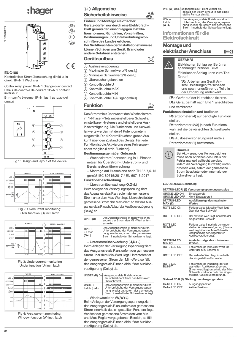 Page 1 de la notice Manuel utilisateur Hager EUC100
