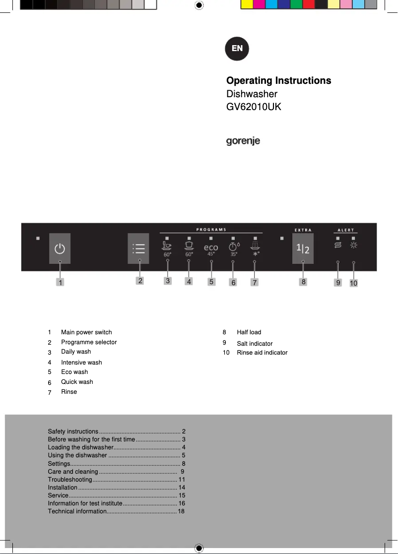 Page n°1 - Mode d'emploi Gorenje GV62010UK