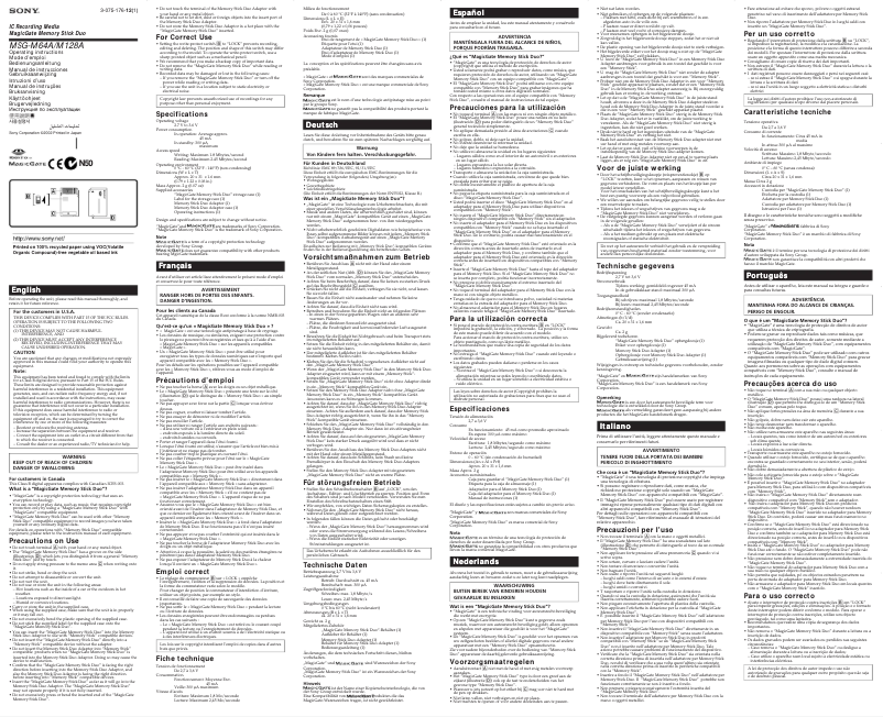Page n°1 - Manuel utilisateur Sony MSG-M64A