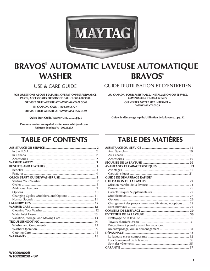 Image de la première page du manuel de l'appareil Bravos MVWB850WL