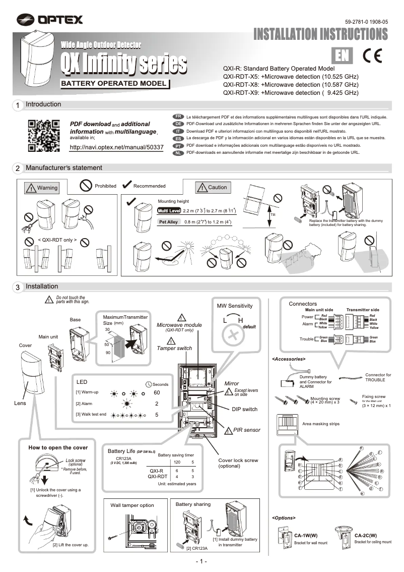 Page 1 of the manual User Manual Optex QXI-MW