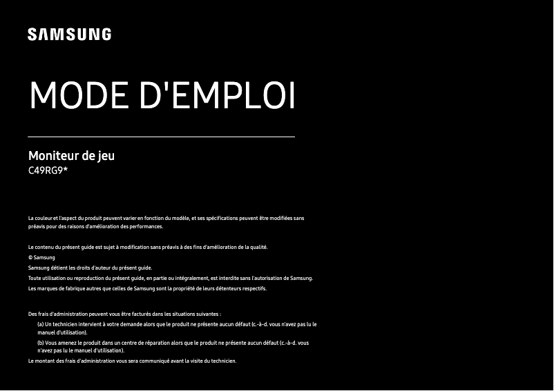 Page 1 de la notice Manuel utilisateur Samsung C49RG90SSR