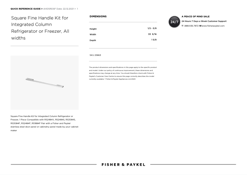 Page 1 de la notice Manuel utilisateur Fisher & Paykel AHD5RDSF
