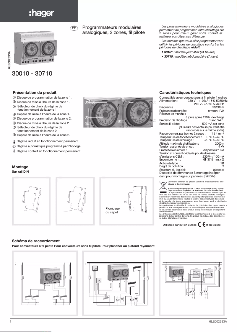 Page 1 de la notice Manuel utilisateur Hager 30010