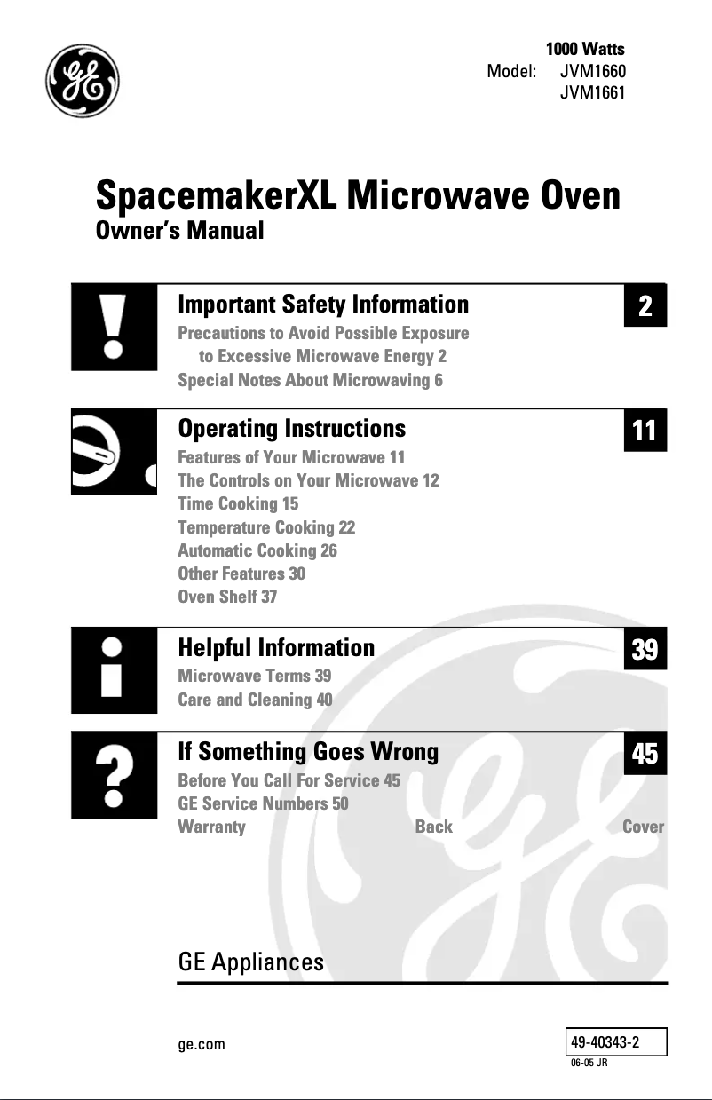 Page 1 de la notice Manuel d'utilisation et d'entretien GE Profile JVM1661WB