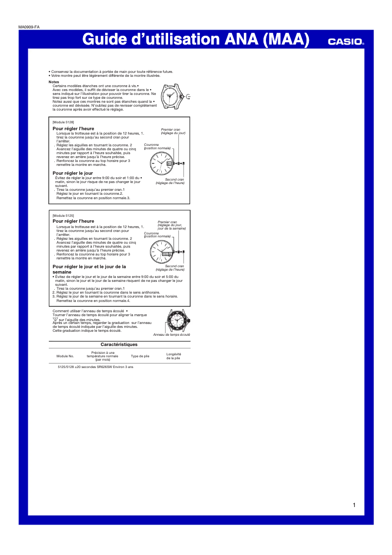 Page 1 de la notice Manuel utilisateur Casio EF-129D-1A
