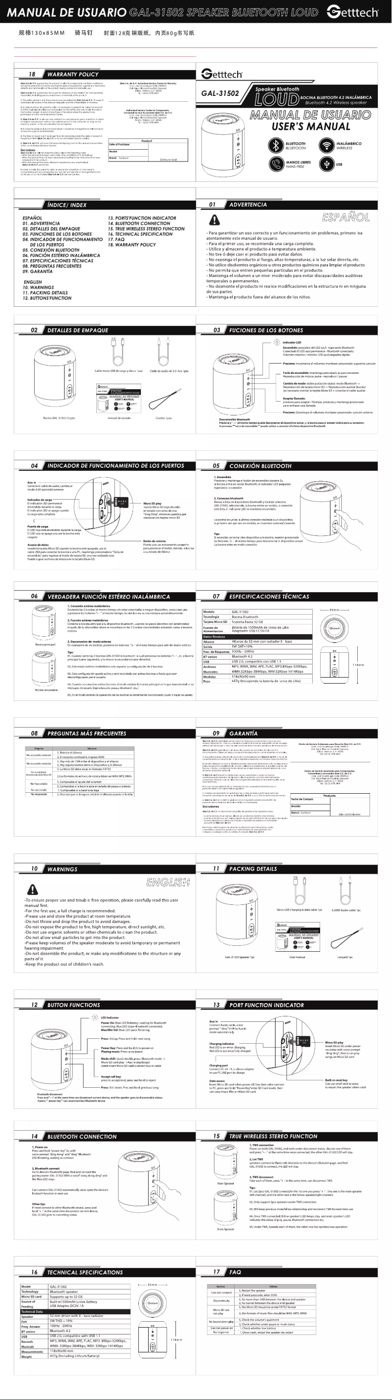 Página 1 del manual Manual de usuario Getttech GAL-31502N