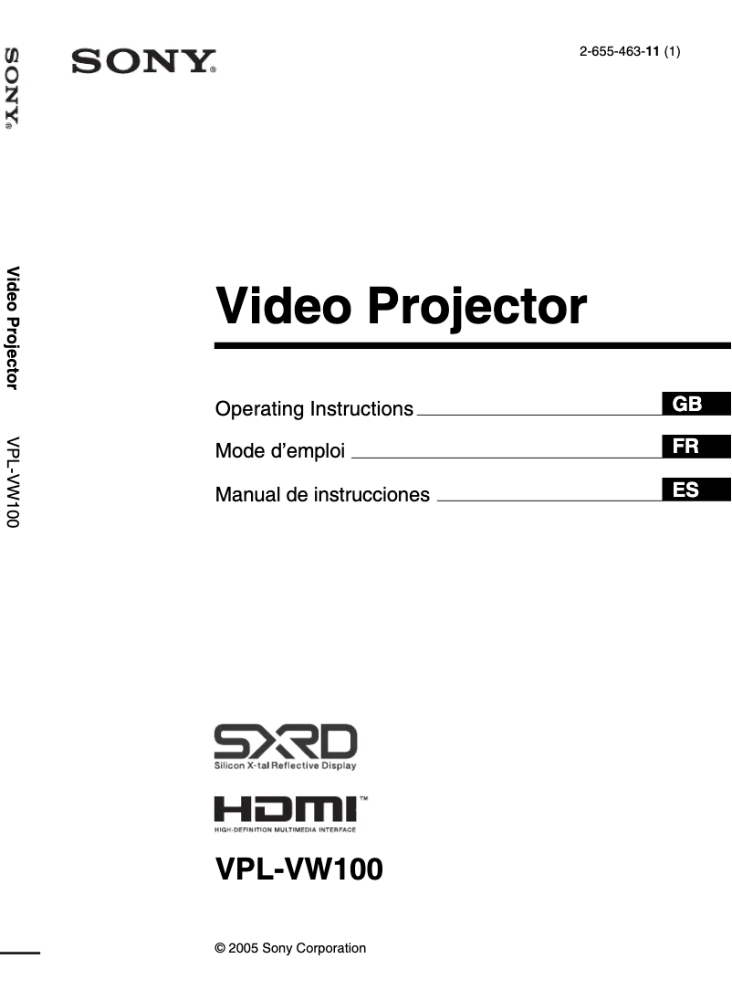 Page n°1 - Manuel utilisateur Sony VPL-VW100