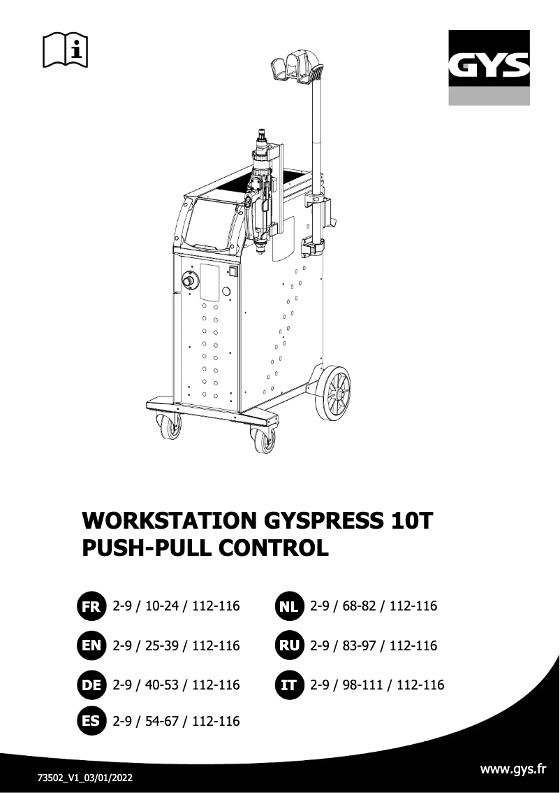 Page 1 de la notice Manuel utilisateur GYS Gyspress 10T Push-Pull Control