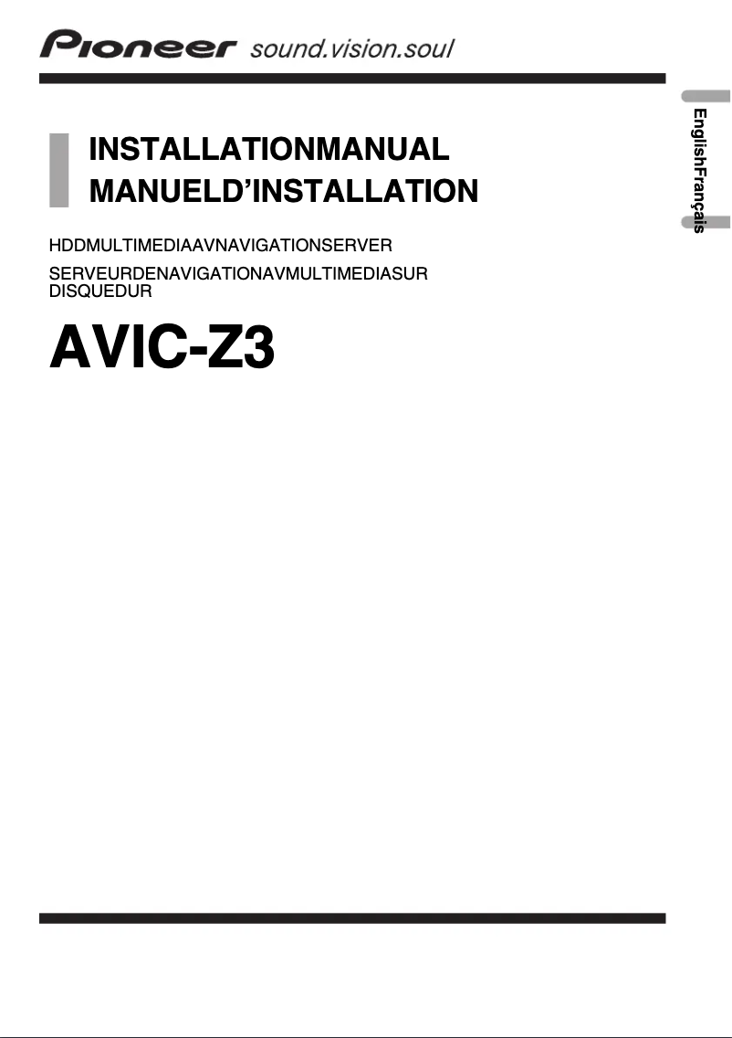 Page 1 de la notice Guide d'installation Pioneer AVIC-Z3