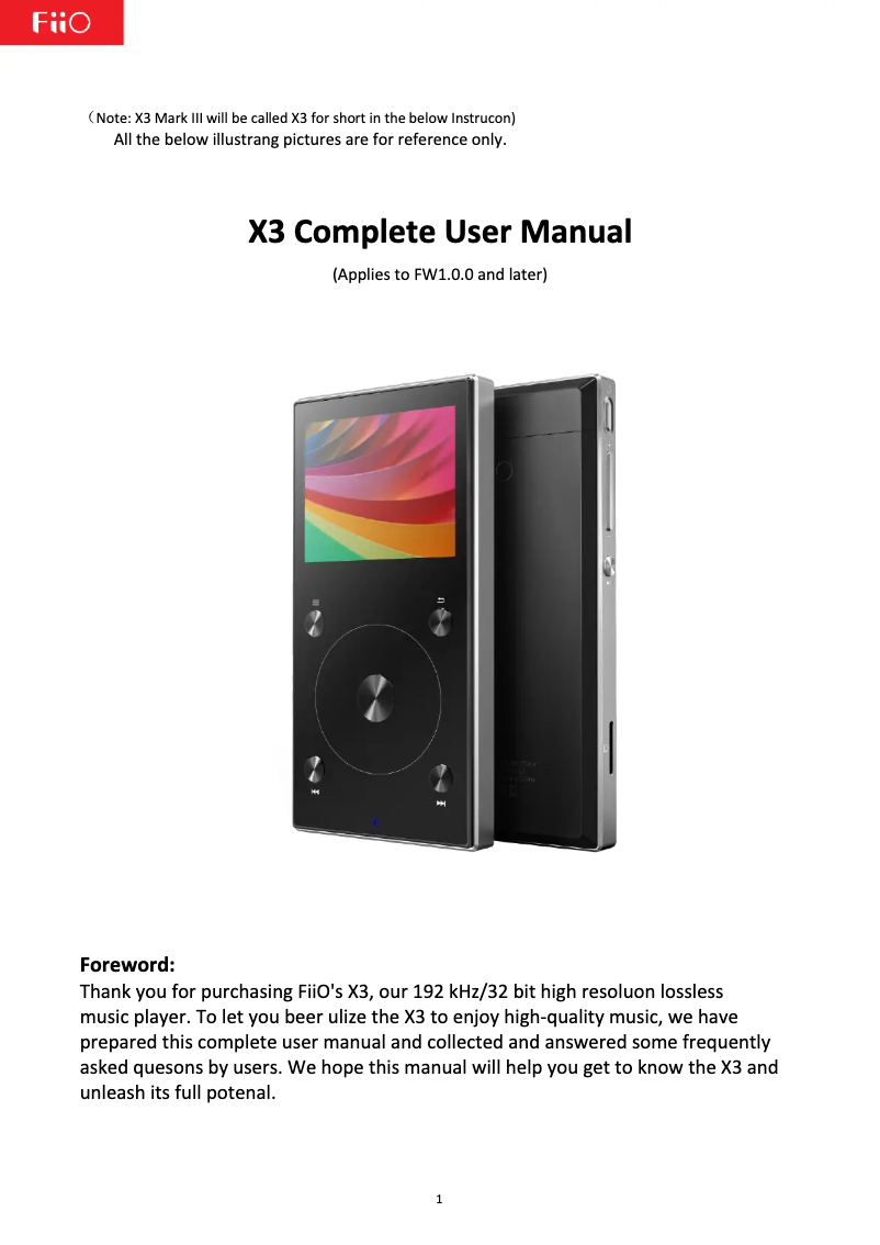 Page n°1 - Manuel utilisateur FiiO X3 Mark III