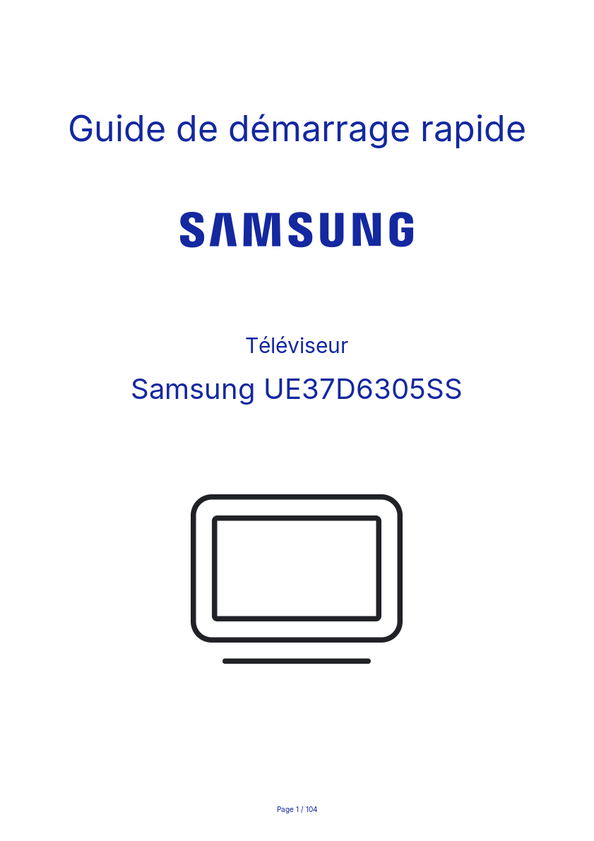 Page n°1 - Guide de démarrage rapide Samsung UE37D6305SS