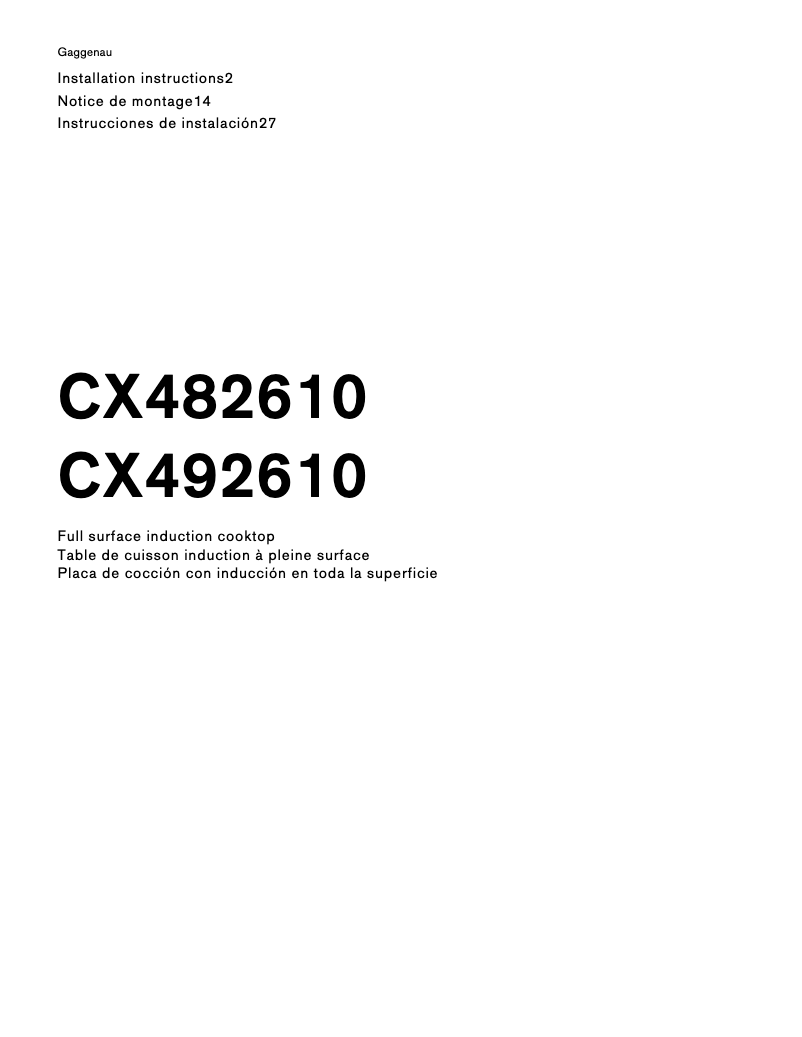 Page 1 de la notice Guide d'installation Gaggenau CX 492 610