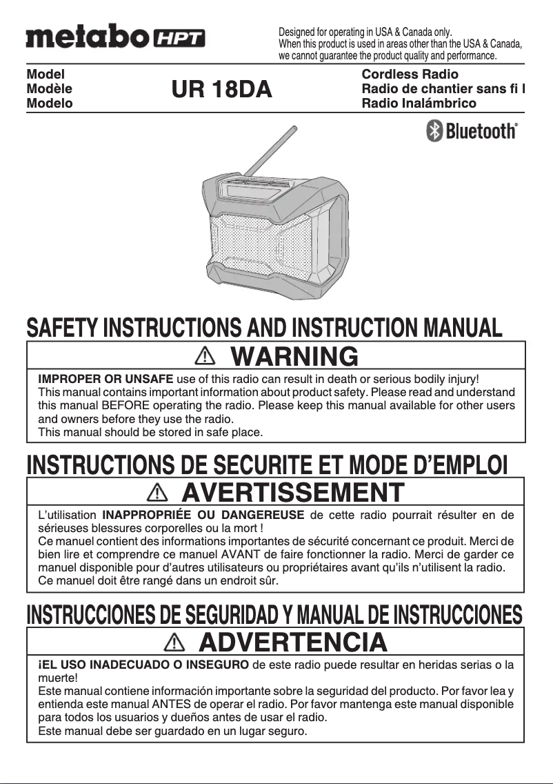 Page 1 de la notice Manuel utilisateur Metabo UR18DA