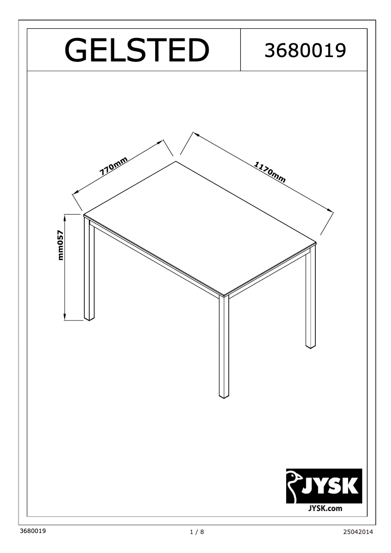 Page 1 de la notice Manuel utilisateur JYSK Gelsted (77x117x75)