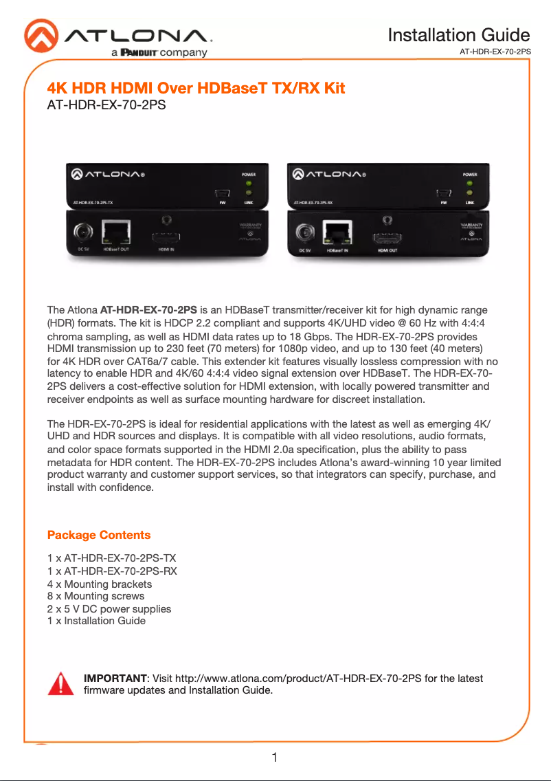 Image de la première page du manuel de l'appareil AT-HDR-EX-70