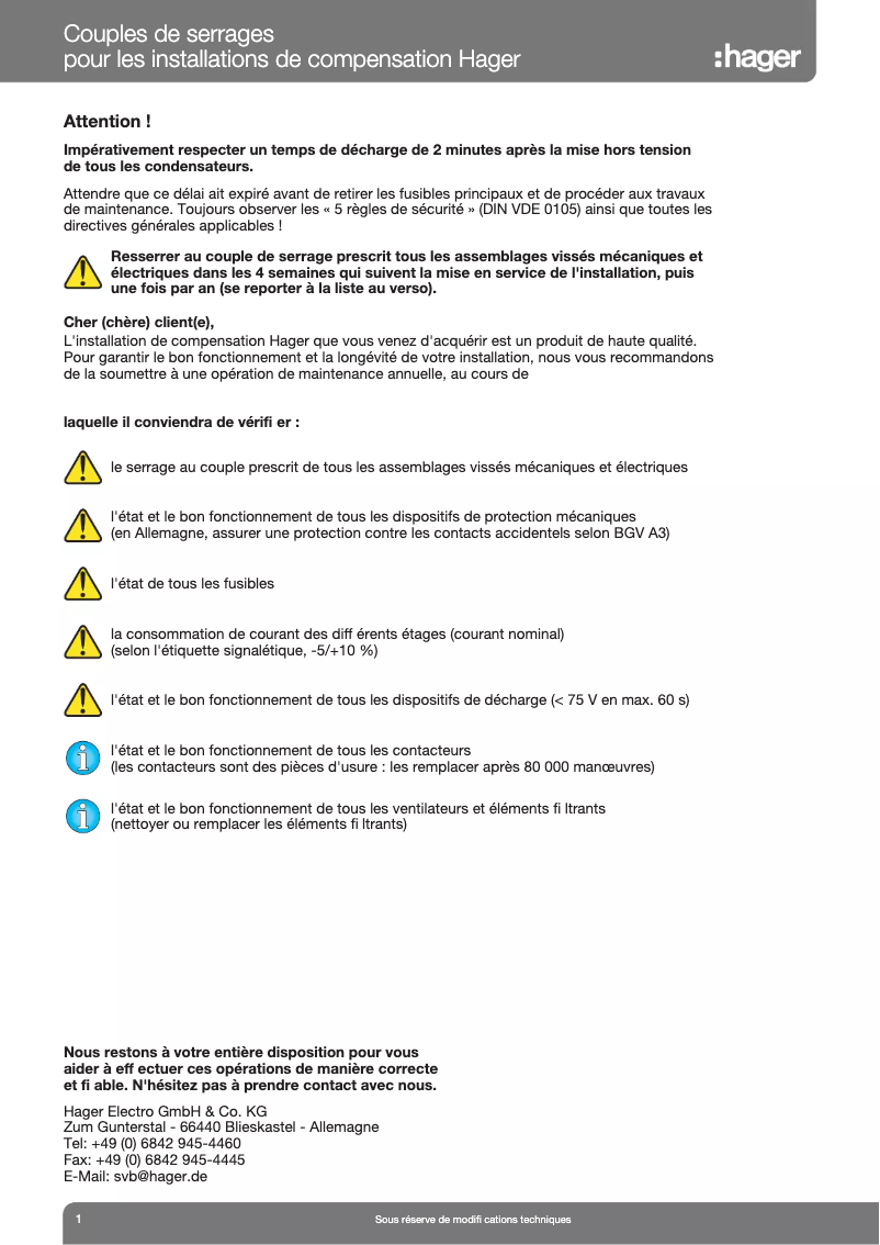 Page n°1 - Instructions de sécurité Hager SPC01004P4ANN