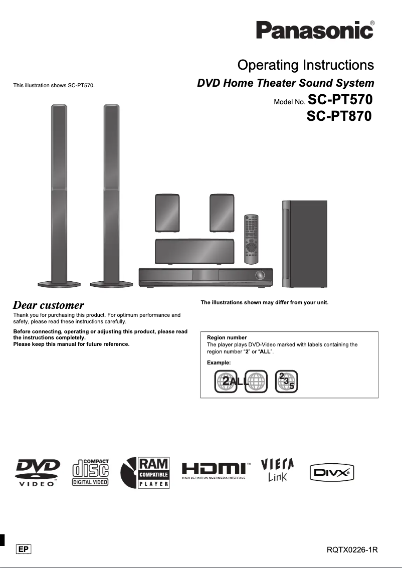 Page 1 de la notice Manuel utilisateur Panasonic SC-PT870