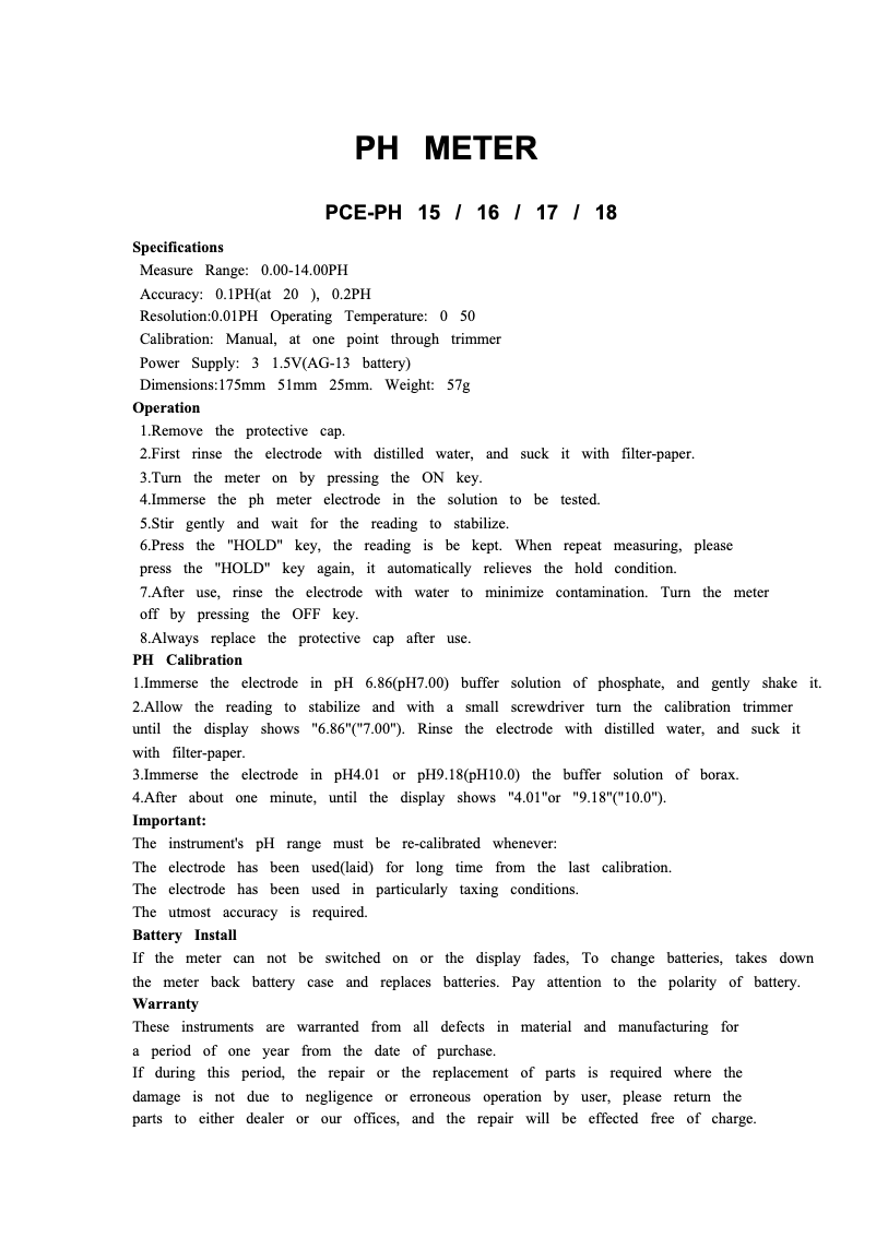 Página 1 del manual Manual de usuario PCE Instruments PCE-PH 15