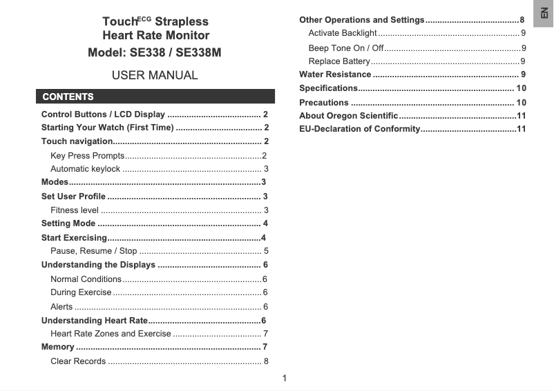 Page 1 de la notice Manuel utilisateur Oregon Scientific SE338