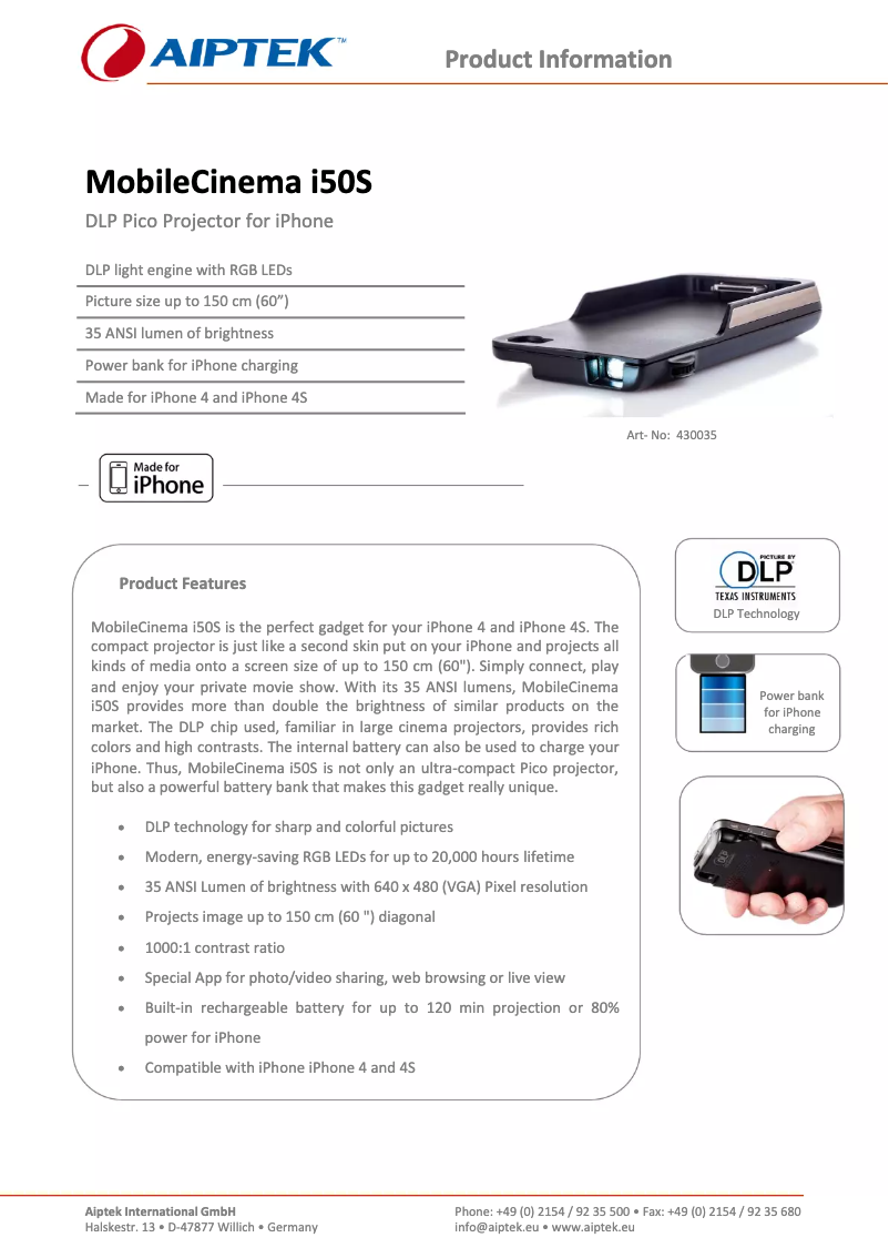 Image de la première page du manuel de l'appareil MobileCinema i50S