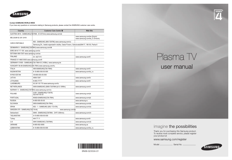 Page n°1 - Manuel utilisateur Samsung PS42B430P2W