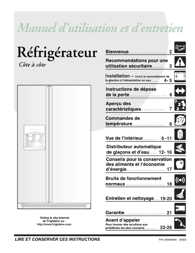Page n°1 - Manuel utilisateur Frigidaire GLHS269ZCQ