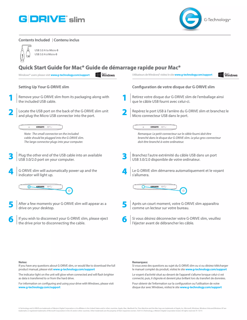 Page 1 de la notice Manuel utilisateur G-Technology G-DRIVE slim