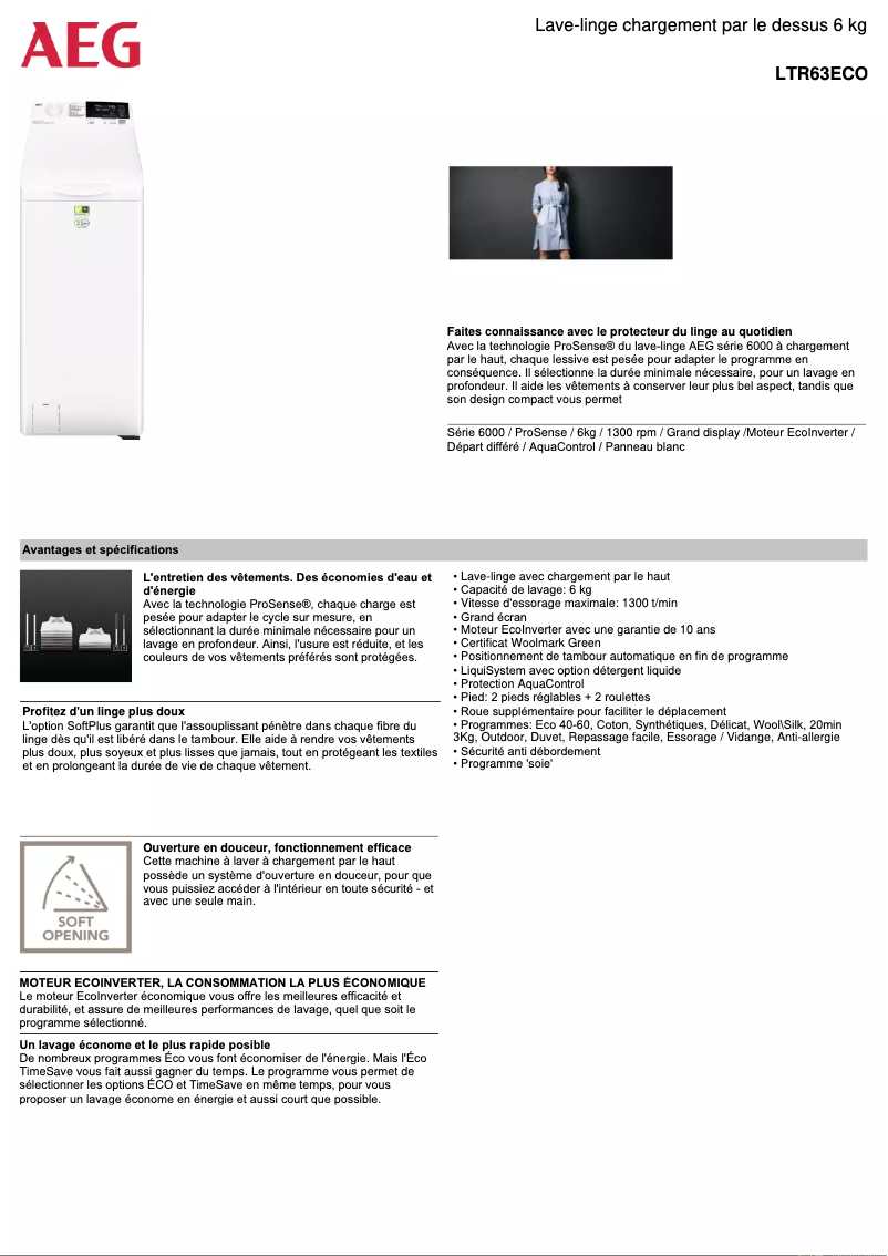 Página 1 del manual Ficha técnica AEG LTR63ECO