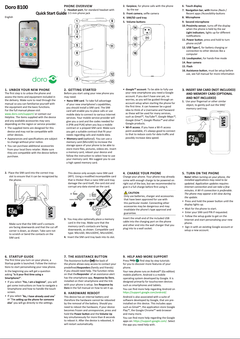 Page 1 de la notice Guide de démarrage rapide Doro 8100