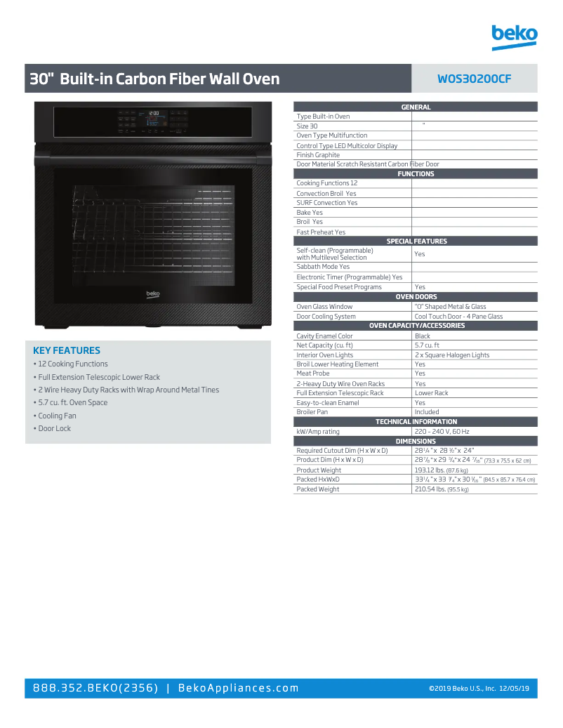 Page 1 de la notice Fiche technique Beko WOS30200CF