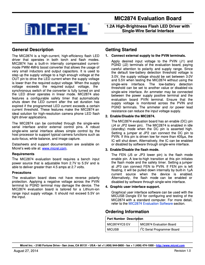 Página 1 del manual Manual de usuario Microchip MIC2874YCS