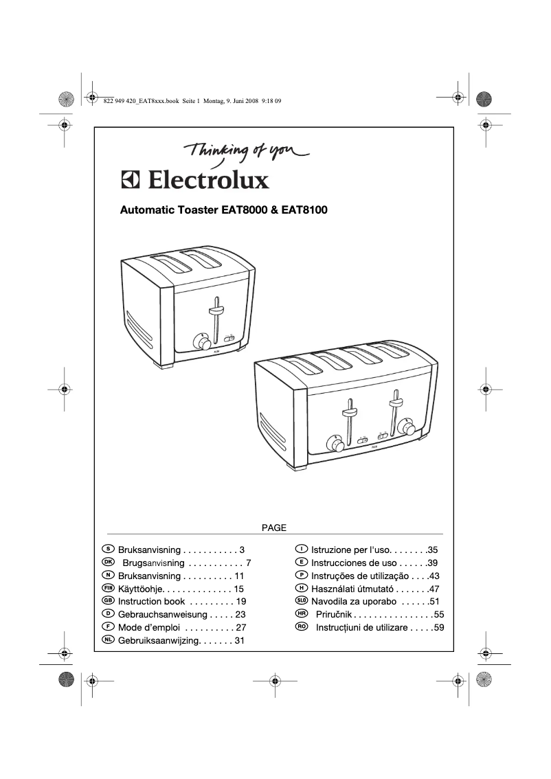 Page 1 de la notice Manuel utilisateur Electrolux EAT 8000
