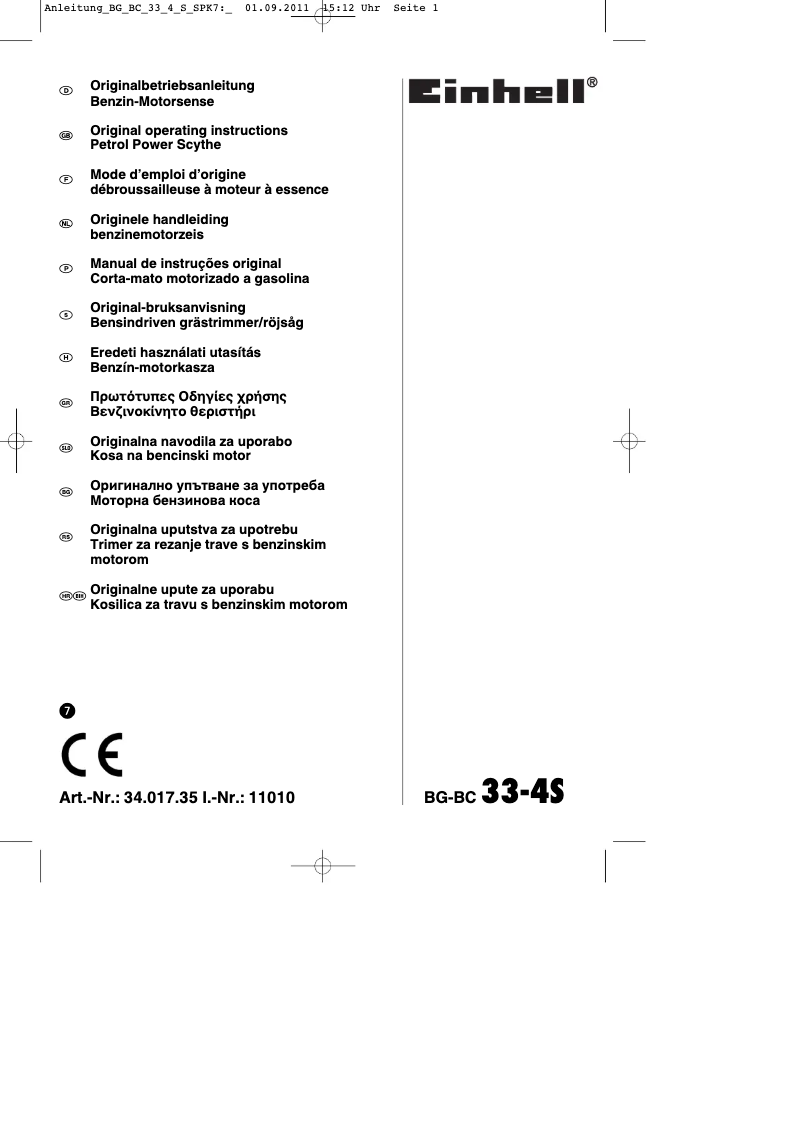 Page 1 de la notice Mode d'emploi Einhell BG-BC 33-4 S