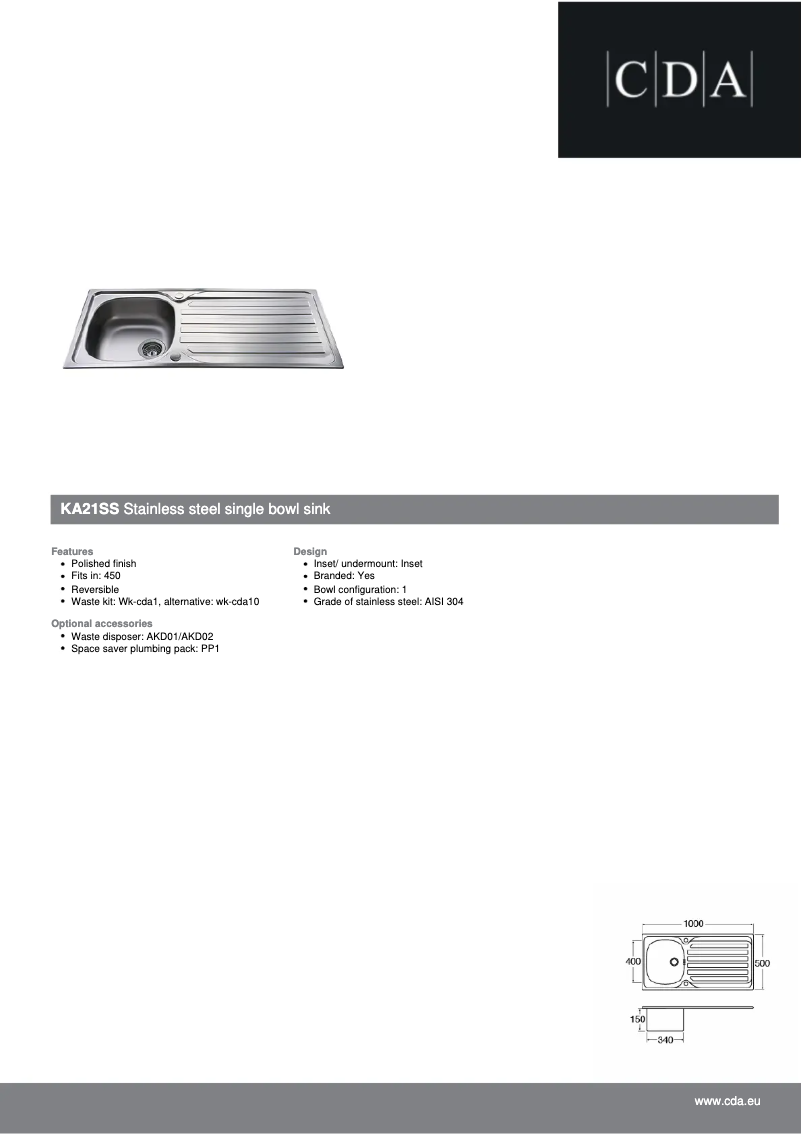 Page 1 de la notice Fiche technique CDA KA21SS