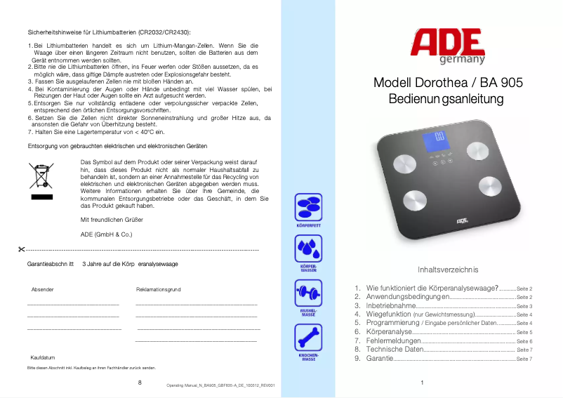 Page n°1 - Manuel utilisateur ADE Dorothea BA 905