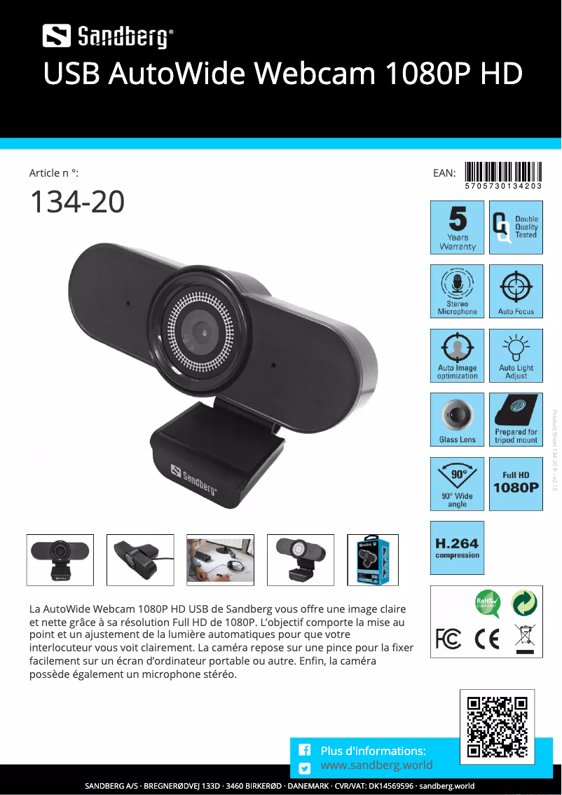 Page 1 de la notice Manuel utilisateur Sandberg 134-20