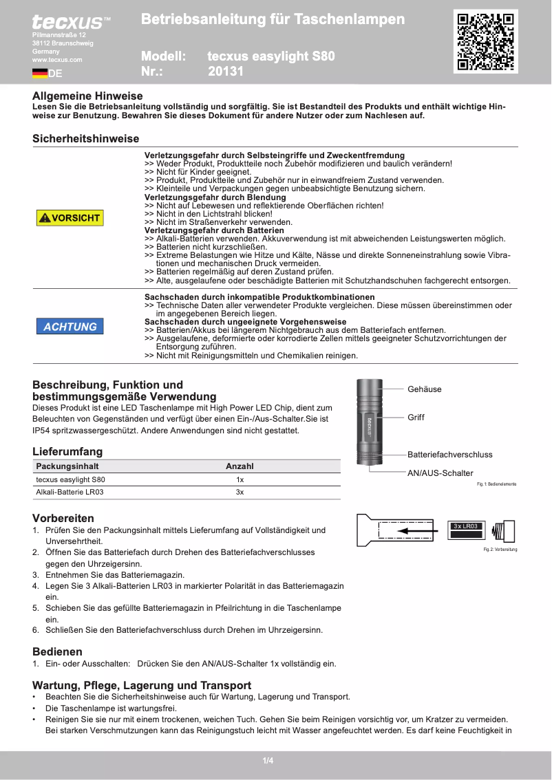 Page n°1 - Manuel utilisateur Tecxus Easylight S80