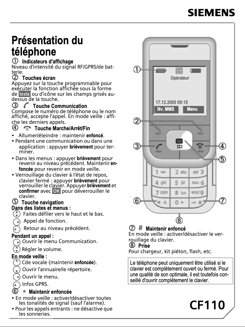 Page 1 de la notice Manuel utilisateur Siemens CF110