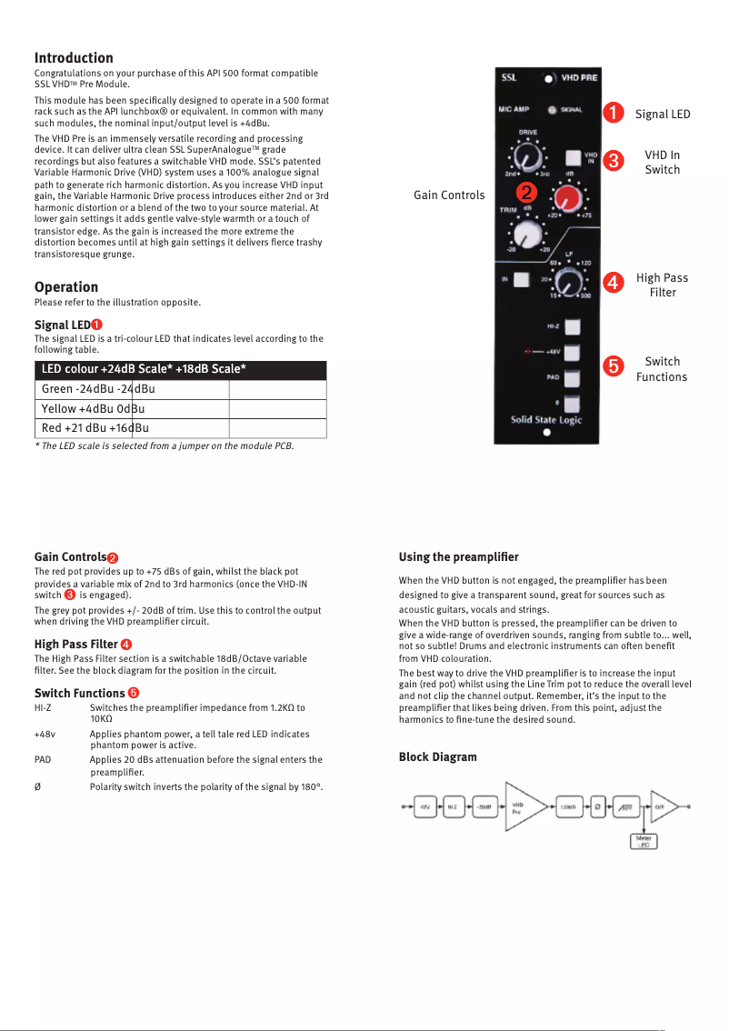 Image de la première page du manuel de l'appareil VHD+ Pre 500 Series