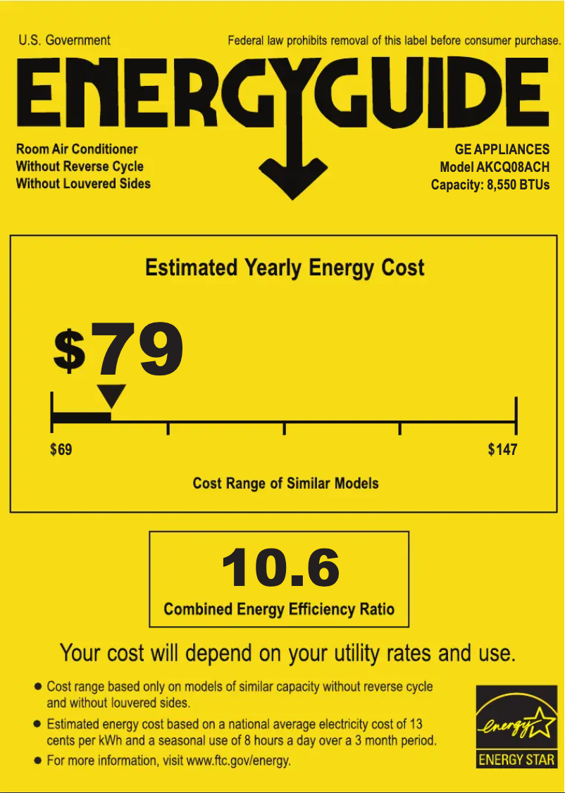 Page n°1 - Label énergétique GE AKCQ08ACH